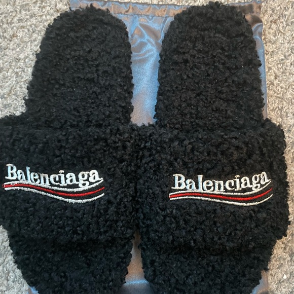 Balenciaga Black Textured Slippers